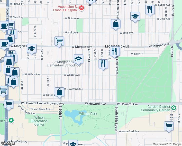 map of restaurants, bars, coffee shops, grocery stores, and more near 3651 South 15th Place in Milwaukee