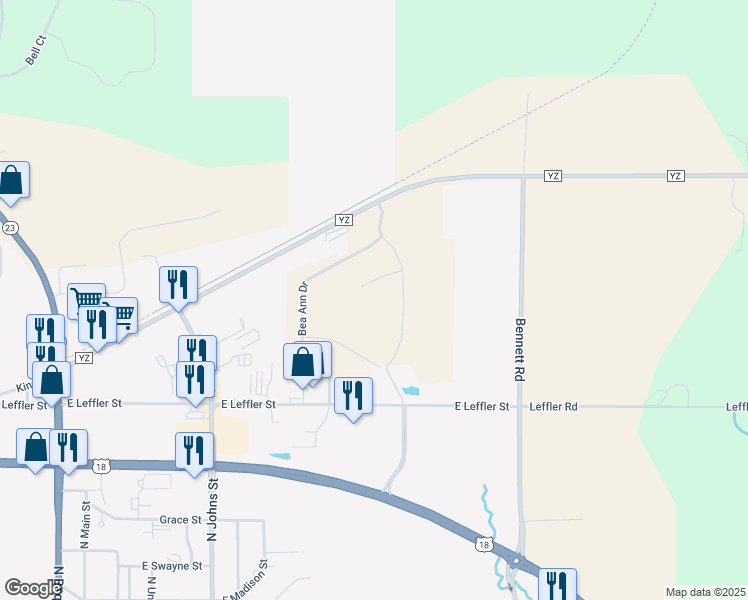 map of restaurants, bars, coffee shops, grocery stores, and more near 1445 Bea Ann Drive in Dodgeville
