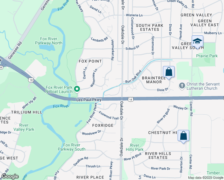 map of restaurants, bars, coffee shops, grocery stores, and more near 2000 Oakdale Drive in Waukesha