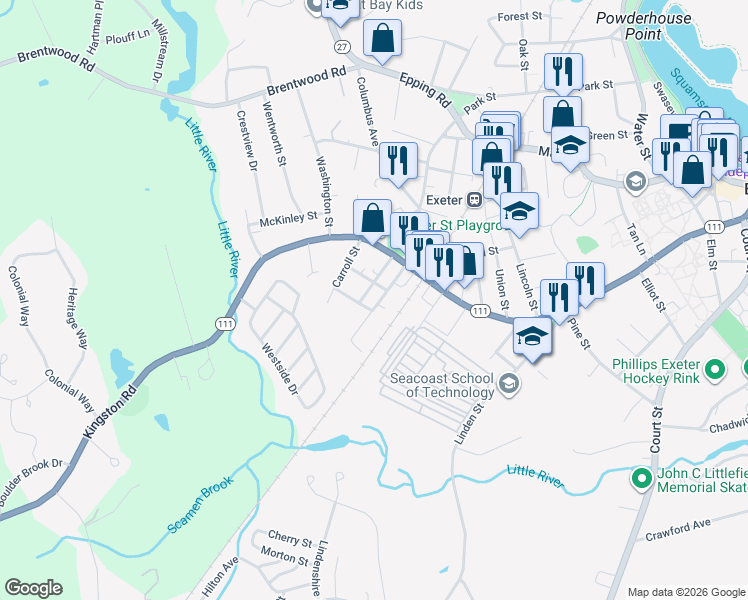 map of restaurants, bars, coffee shops, grocery stores, and more near 10 Myrtle Street in Exeter