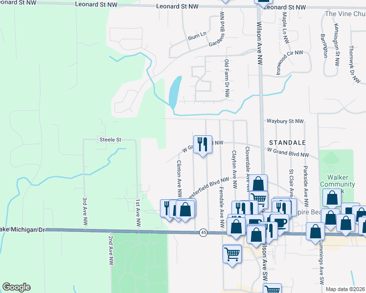 map of restaurants, bars, coffee shops, grocery stores, and more near 4659 West Grand Boulevard Northwest in Walker