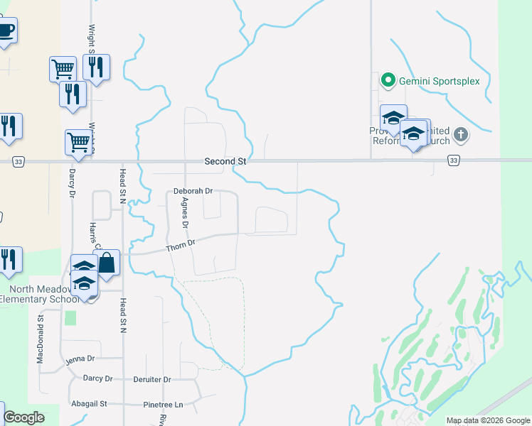 map of restaurants, bars, coffee shops, grocery stores, and more near 31 Briscoe Cres in Strathroy