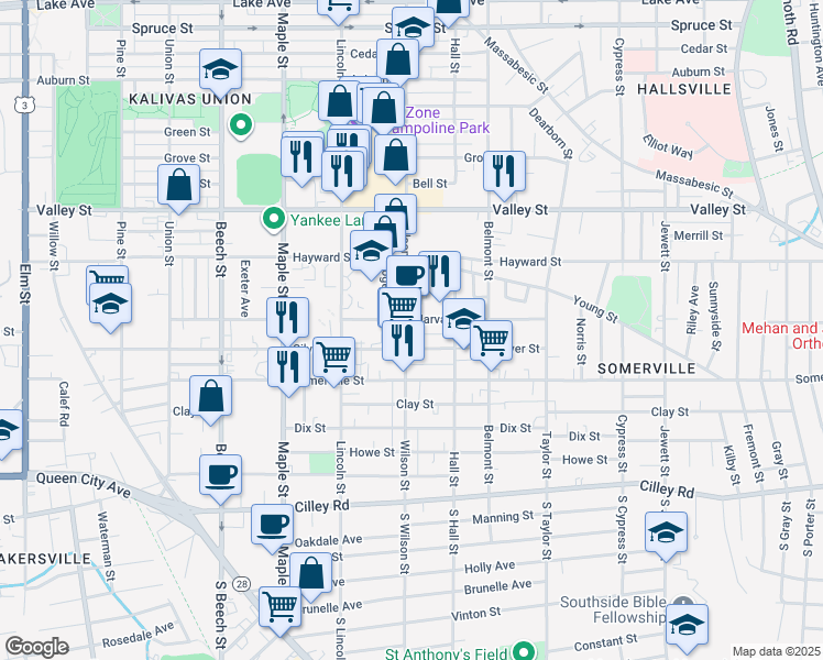 map of restaurants, bars, coffee shops, grocery stores, and more near 189 Wilson Street in Manchester