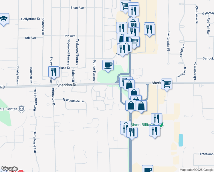 map of restaurants, bars, coffee shops, grocery stores, and more near 6251 Sheridan Drive in Buffalo