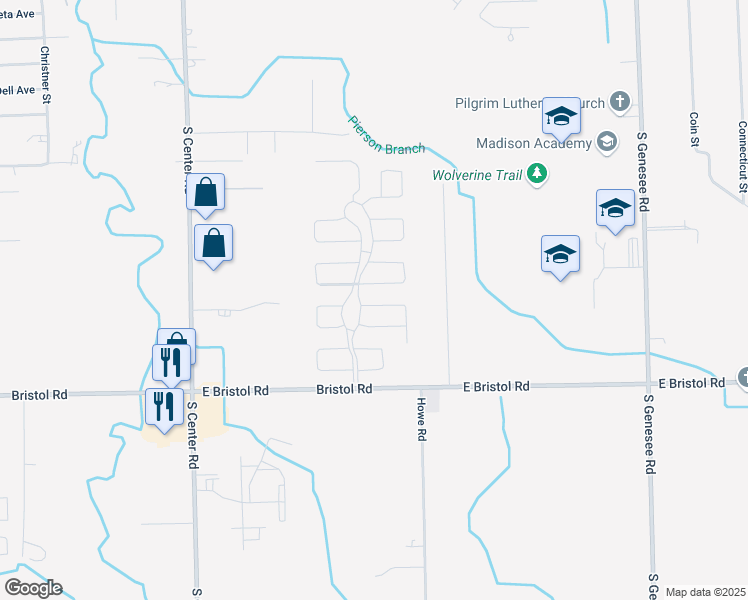 map of restaurants, bars, coffee shops, grocery stores, and more near 4218 Ryanbrook in Burton