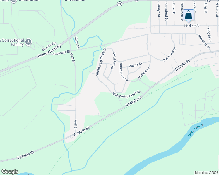 map of restaurants, bars, coffee shops, grocery stores, and more near 214 Whispering Creek Drive in Ionia