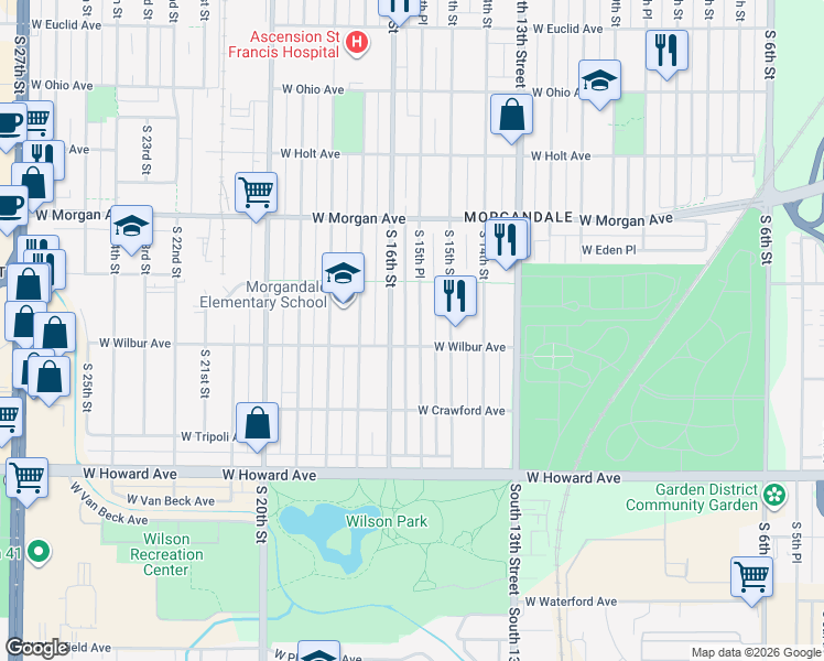 map of restaurants, bars, coffee shops, grocery stores, and more near 3651 South 15th Place in Milwaukee