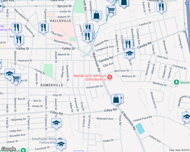 map of restaurants, bars, coffee shops, grocery stores, and more near 75 Johnson Street in Manchester