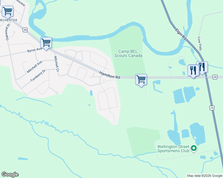 map of restaurants, bars, coffee shops, grocery stores, and more near 179 Forest Grove Crescent in Middlesex County