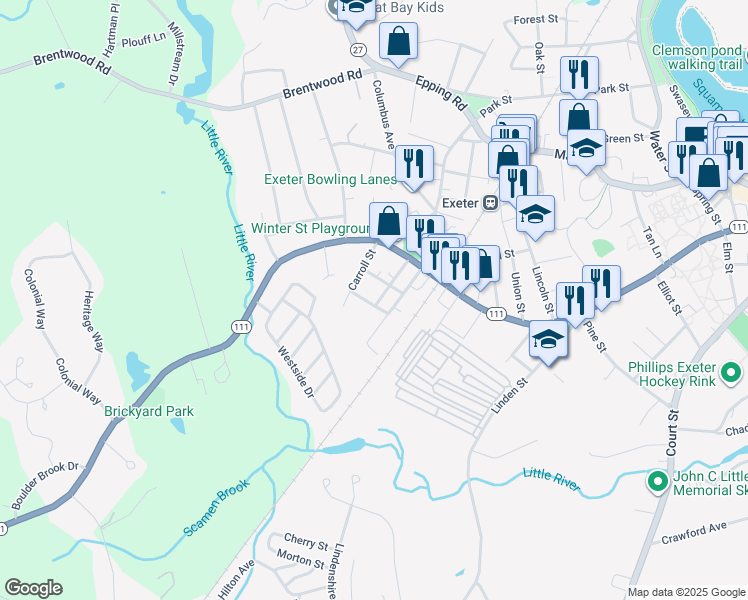 map of restaurants, bars, coffee shops, grocery stores, and more near 10 Myrtle Street in Exeter