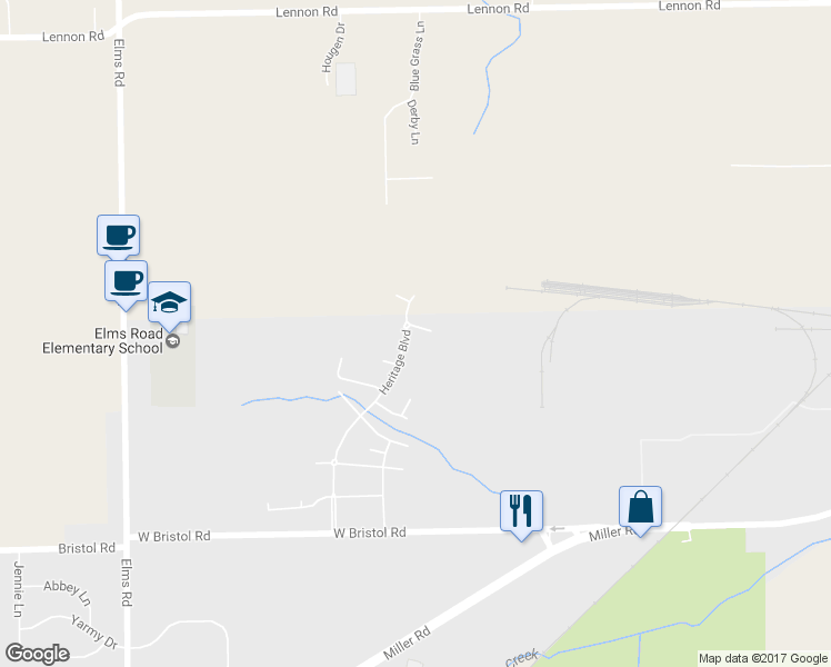 map of restaurants, bars, coffee shops, grocery stores, and more near 3291 Heritage Boulevard in Swartz Creek