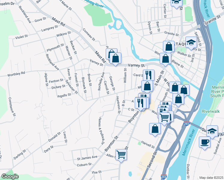 map of restaurants, bars, coffee shops, grocery stores, and more near 24 George Street in Manchester