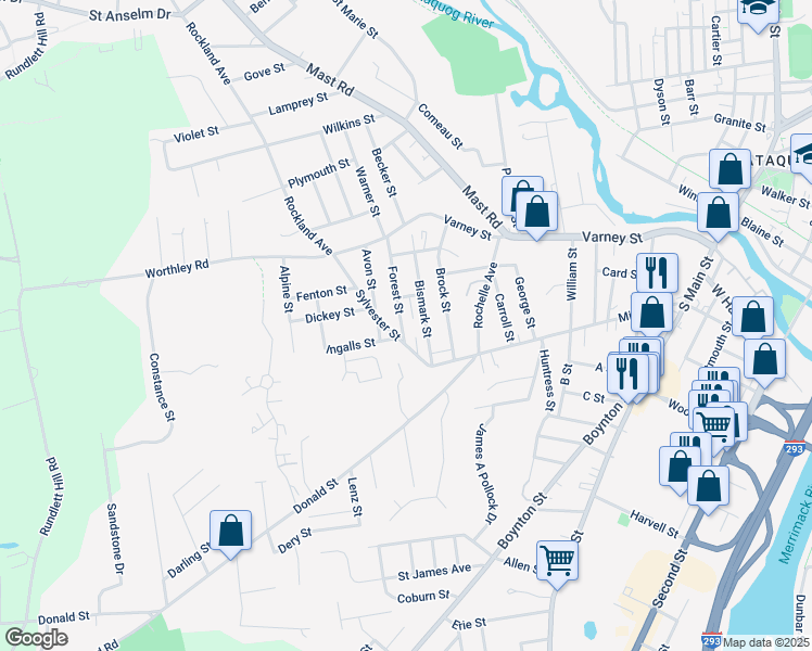 map of restaurants, bars, coffee shops, grocery stores, and more near 25 Forest Street in Manchester