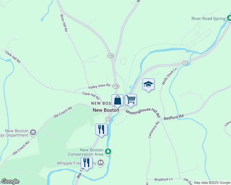 map of restaurants, bars, coffee shops, grocery stores, and more near 13 High Street in New Boston