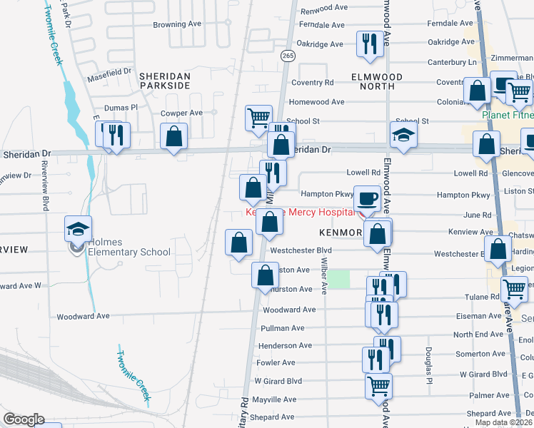 map of restaurants, bars, coffee shops, grocery stores, and more near 1362-1372 Military Road in Tonawanda