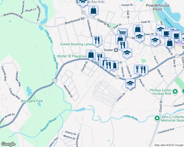 map of restaurants, bars, coffee shops, grocery stores, and more near 21 Charter Street in Exeter