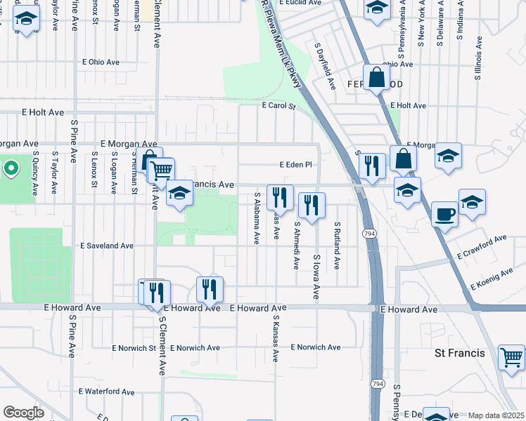 map of restaurants, bars, coffee shops, grocery stores, and more near 3648 South Alabama Avenue in Milwaukee