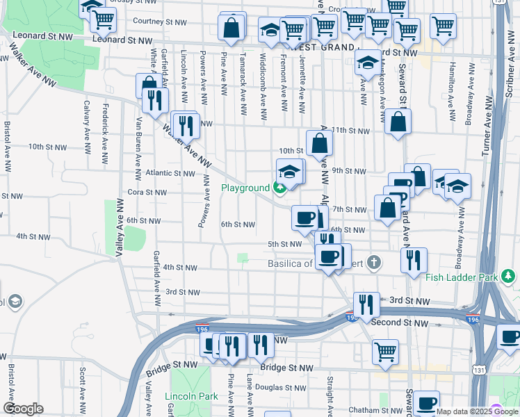 map of restaurants, bars, coffee shops, grocery stores, and more near 756 Pat Avenue Northwest in Grand Rapids