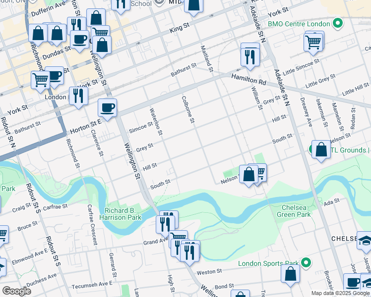 map of restaurants, bars, coffee shops, grocery stores, and more near 374 Hill Street in London