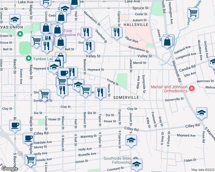 map of restaurants, bars, coffee shops, grocery stores, and more near 90 Norris Street in Manchester