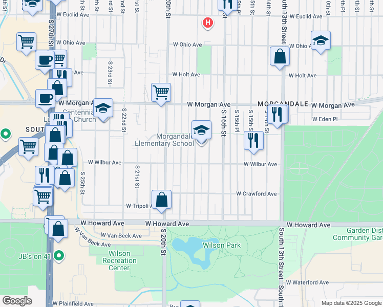 map of restaurants, bars, coffee shops, grocery stores, and more near 3651 South 18th Street in Milwaukee