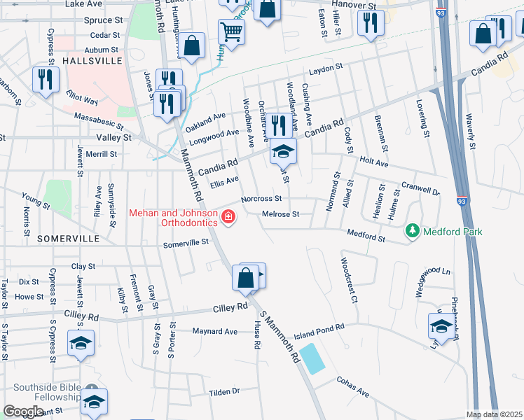 map of restaurants, bars, coffee shops, grocery stores, and more near 136 Melrose Street in Manchester