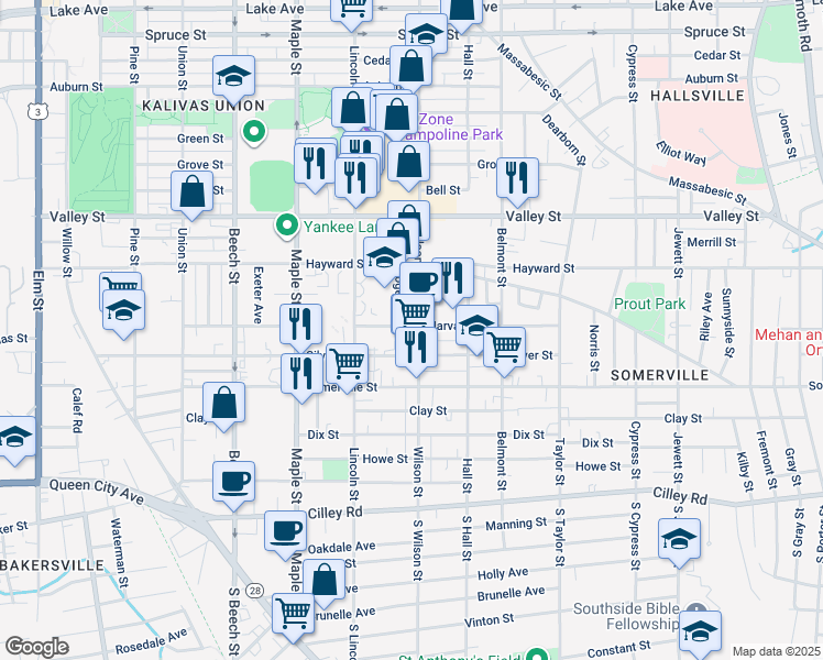 map of restaurants, bars, coffee shops, grocery stores, and more near 189 Wilson Street in Manchester