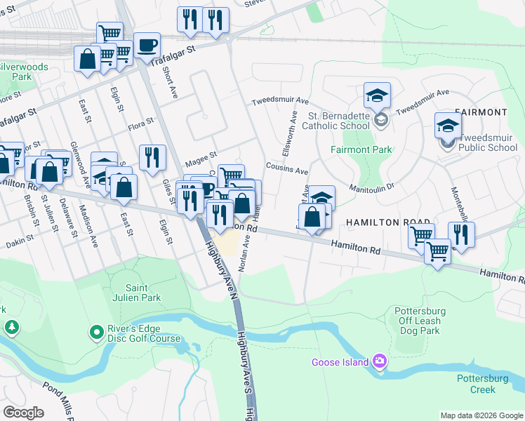 map of restaurants, bars, coffee shops, grocery stores, and more near 140 Hale Street in London