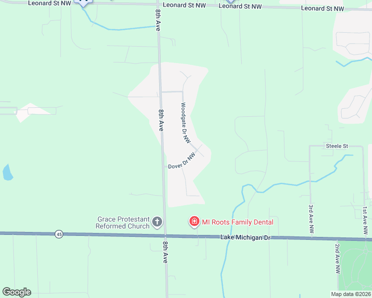 map of restaurants, bars, coffee shops, grocery stores, and more near 11523 Woodgate Drive Northwest in Grand Rapids