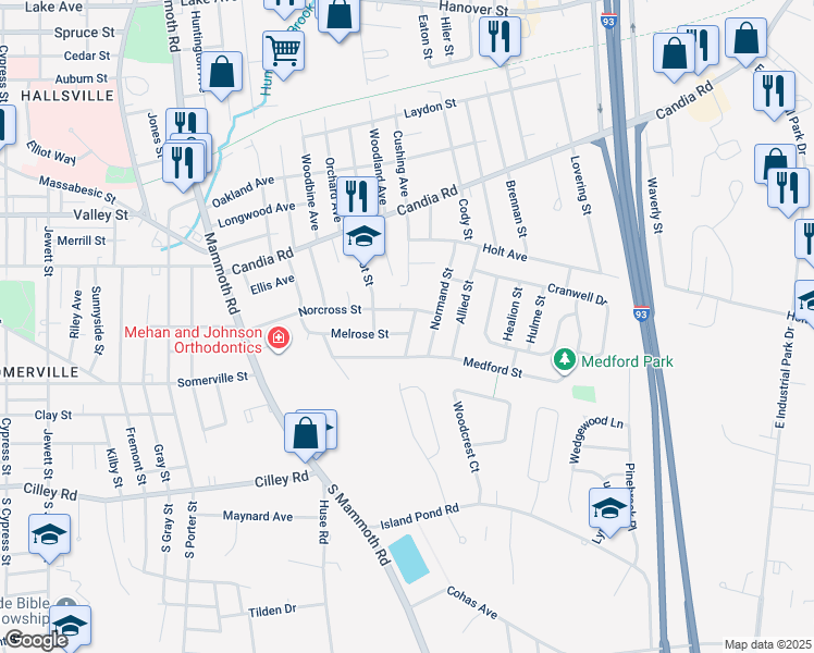 map of restaurants, bars, coffee shops, grocery stores, and more near 116 Benjamin Street in Manchester