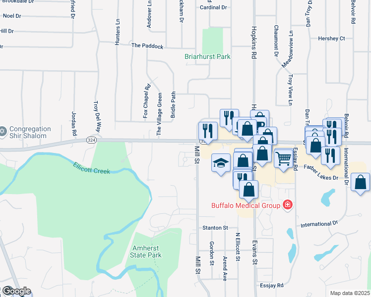 map of restaurants, bars, coffee shops, grocery stores, and more near 5075 Sheridan Dr in Buffalo