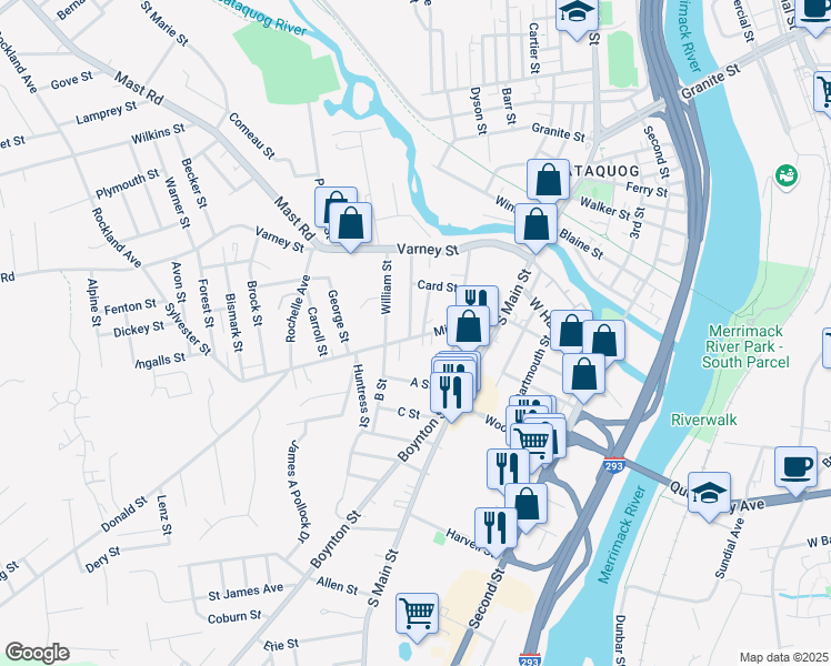 map of restaurants, bars, coffee shops, grocery stores, and more near 137 Milford Street in Manchester