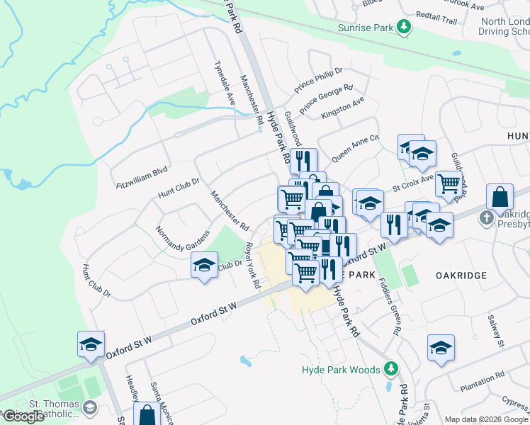 map of restaurants, bars, coffee shops, grocery stores, and more near 1171 Royal York Road in London