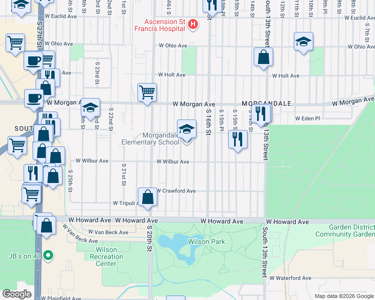 map of restaurants, bars, coffee shops, grocery stores, and more near 3635 South 17th Street in Milwaukee