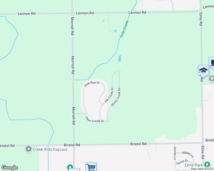 map of restaurants, bars, coffee shops, grocery stores, and more near 3301 Pine Run Drive in Swartz Creek