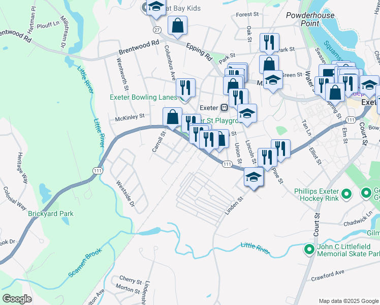 map of restaurants, bars, coffee shops, grocery stores, and more near 15 Charter Street in Exeter