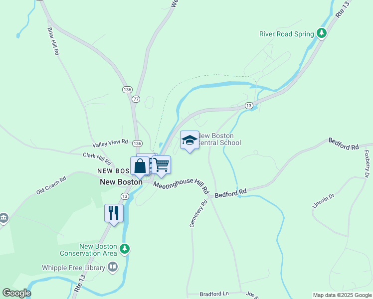 map of restaurants, bars, coffee shops, grocery stores, and more near 15 Central School Road in New Boston
