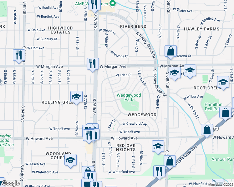 map of restaurants, bars, coffee shops, grocery stores, and more near 3662 South Massachusetts Avenue in Milwaukee