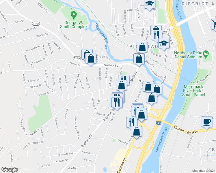 map of restaurants, bars, coffee shops, grocery stores, and more near 137 Milford Street in Manchester