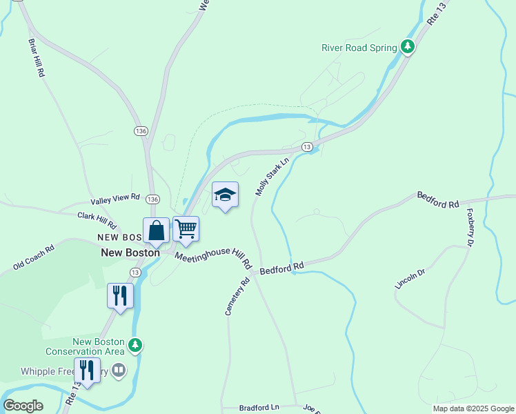map of restaurants, bars, coffee shops, grocery stores, and more near 22 Molly Stark Lane in New Boston