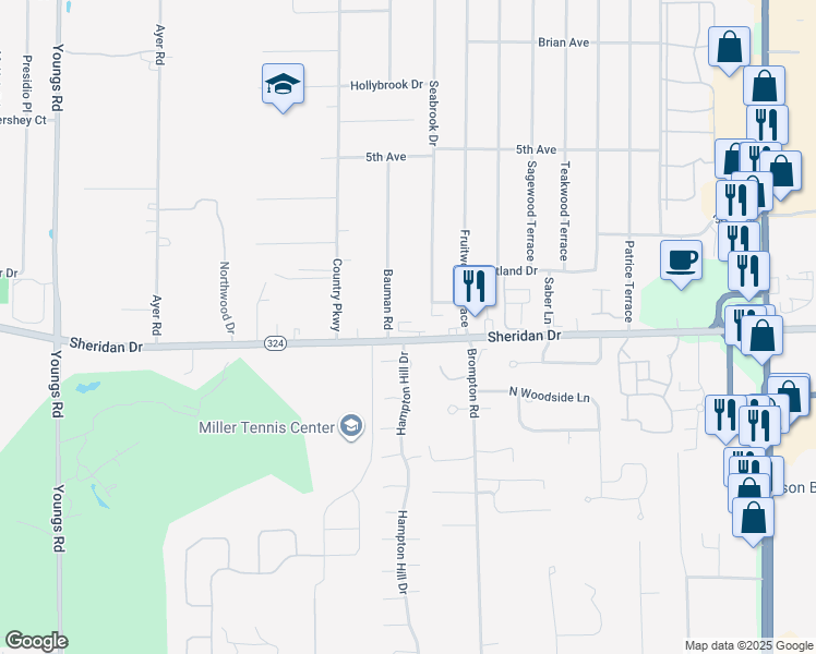 map of restaurants, bars, coffee shops, grocery stores, and more near 6000 Sheridan Dr in Buffalo