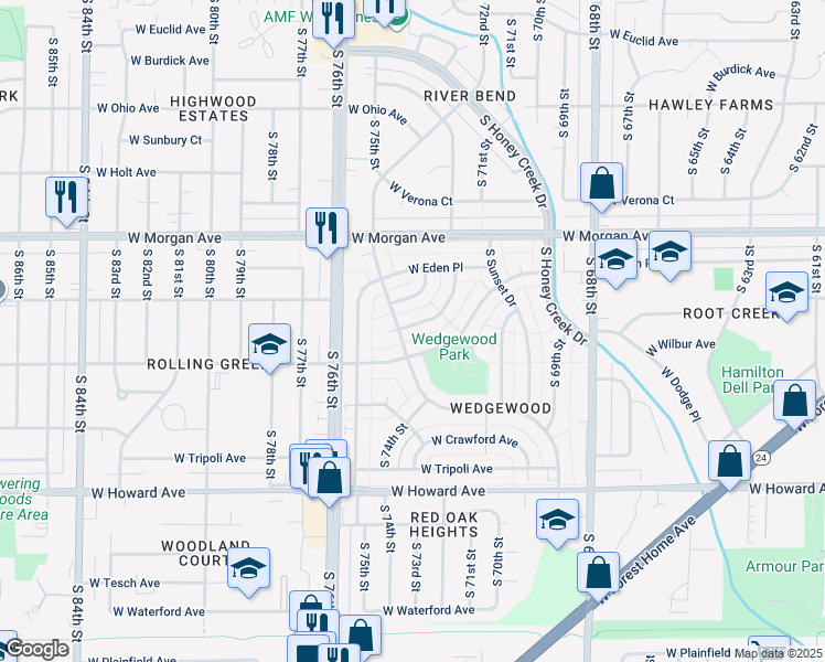 map of restaurants, bars, coffee shops, grocery stores, and more near 3662 South Massachusetts Avenue in Milwaukee