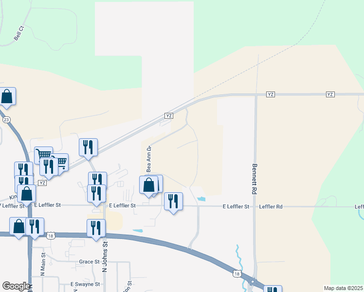 map of restaurants, bars, coffee shops, grocery stores, and more near 1433 Bea Ann Drive in Dodgeville