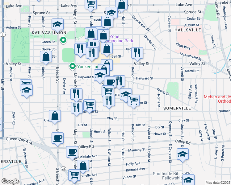 map of restaurants, bars, coffee shops, grocery stores, and more near 189 Wilson Street in Manchester