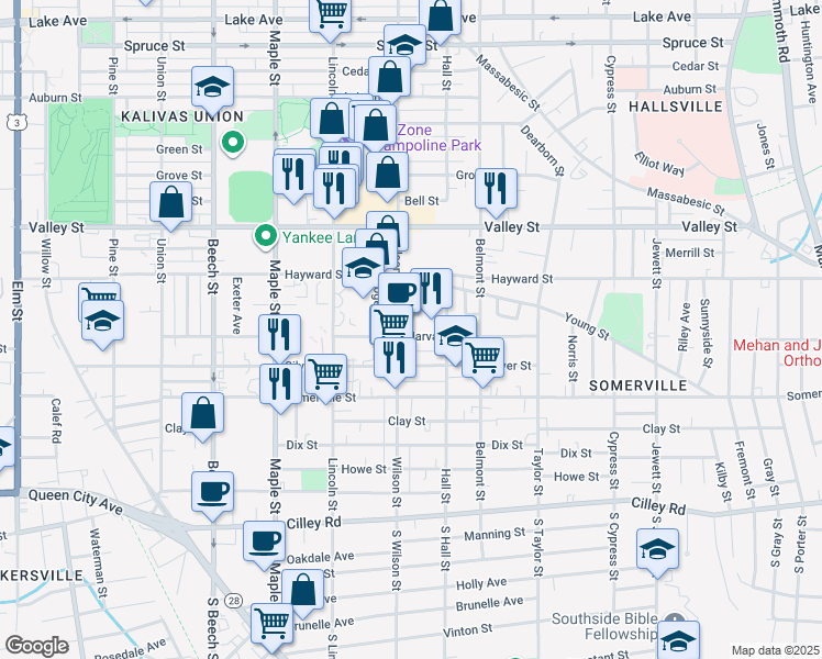 map of restaurants, bars, coffee shops, grocery stores, and more near 189 Wilson Street in Manchester