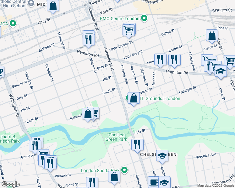 map of restaurants, bars, coffee shops, grocery stores, and more near 1 Webb Street in London