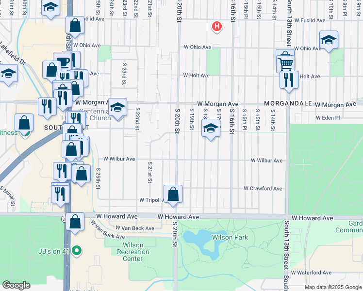 map of restaurants, bars, coffee shops, grocery stores, and more near 3655 South 20th Street in Milwaukee