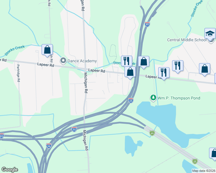 map of restaurants, bars, coffee shops, grocery stores, and more near Dorchester Court in Port Huron