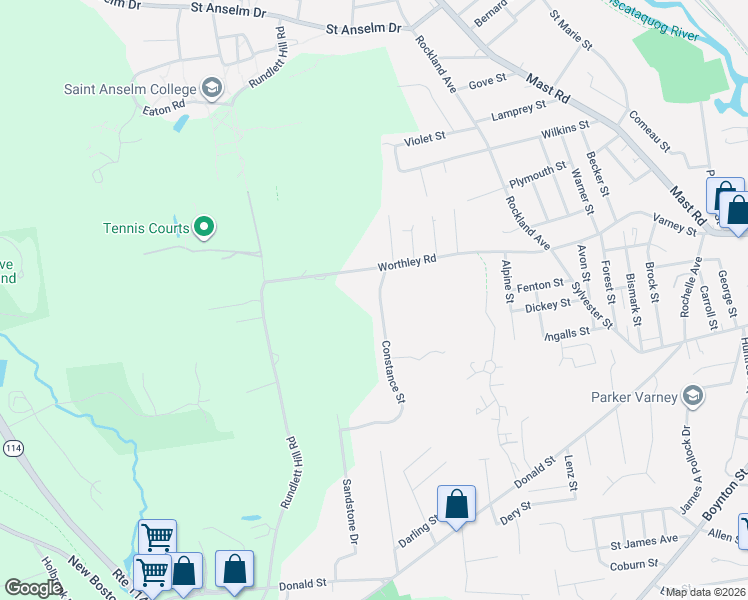 map of restaurants, bars, coffee shops, grocery stores, and more near 15 Constance Street in Bedford