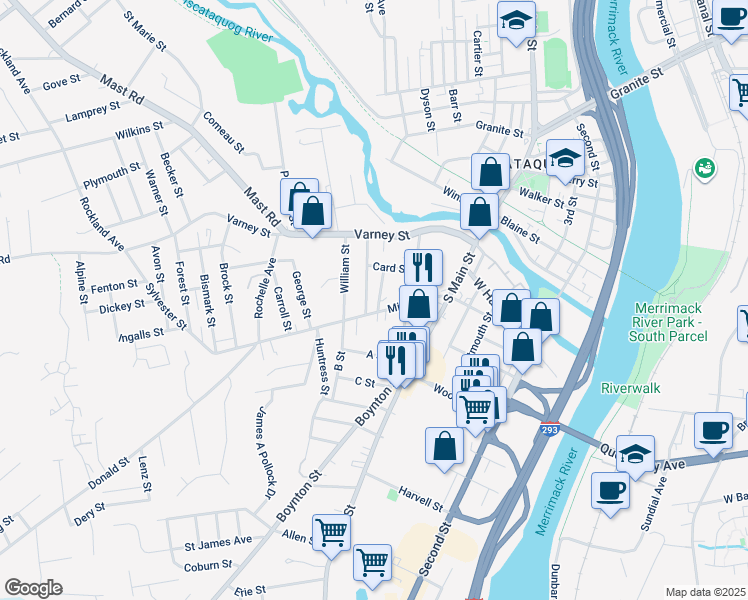 map of restaurants, bars, coffee shops, grocery stores, and more near 137 Milford Street in Manchester